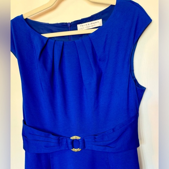 Trina Turk Royal Blue Pleated Belted Midi Dress With Gold Buckle - Picture 3 of 6
